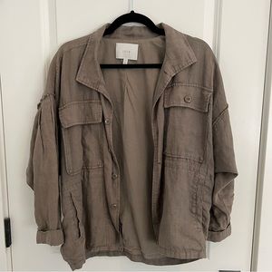 Joie Linen Green Bomber Jacket